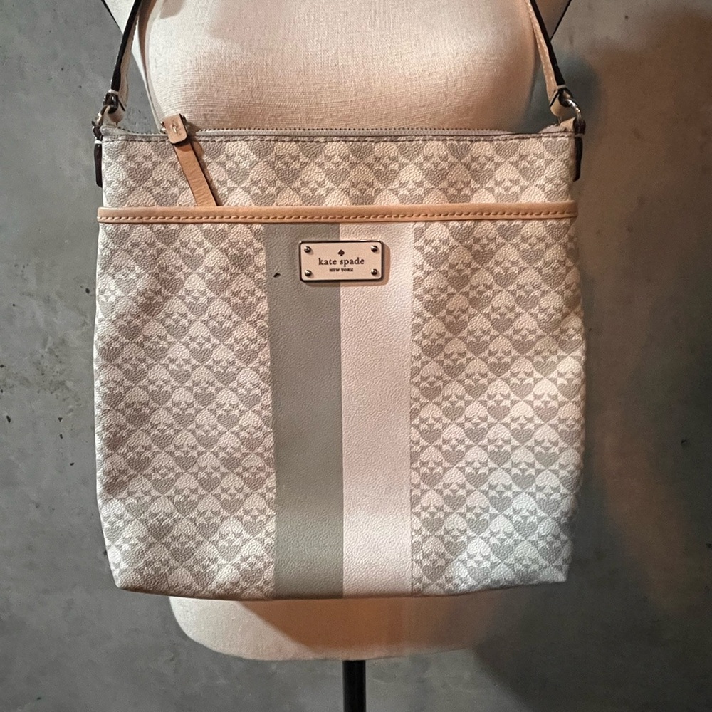 kate spade Light Gray and Cream Patterned Crossbody Bag